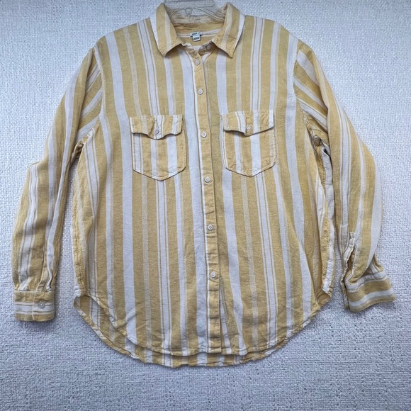 Aerie Striped Button-Up Shirt Women's Long Sleeve Two Pocket Casual Relaxed Fit - Picture 1 of 16